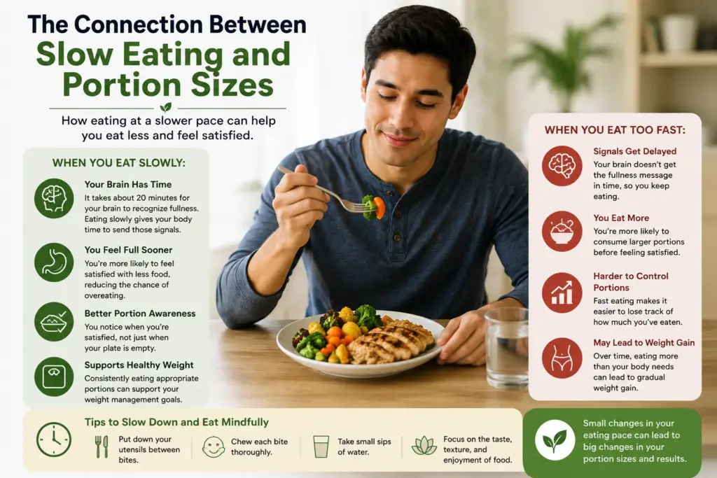 Healthy meal portion representing the connection between slow eating and portion control