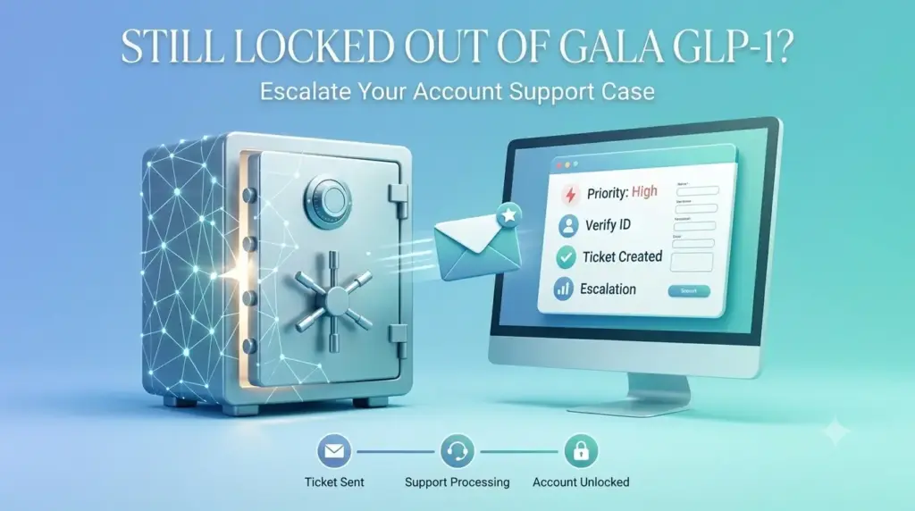 User seeking technical support for locked out Gala GLP-1 app account