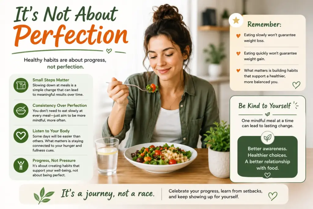 Person enjoying a meal slowly to support long term health habits