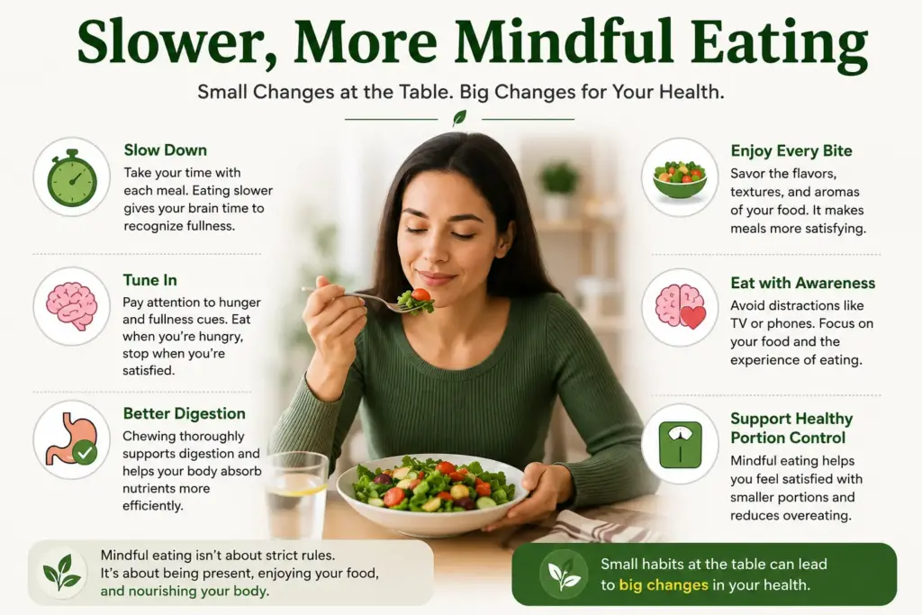 Mindful eating habits and portion control helping maintain natural fullness