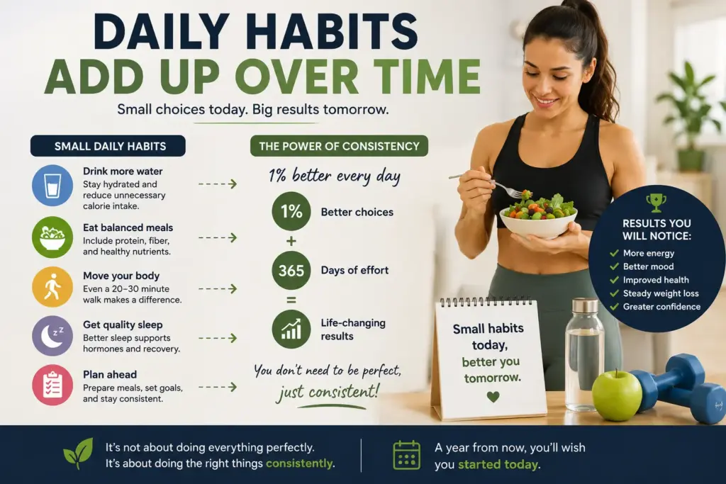Daily healthy habits and portion awareness supporting consistent weight management